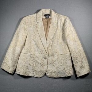 George Me  Designs By Mark Eisen Women Blazer Size 18 Floral Metallic/ Cream